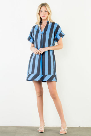 Short Sleeve Stripe V-Neck Dress