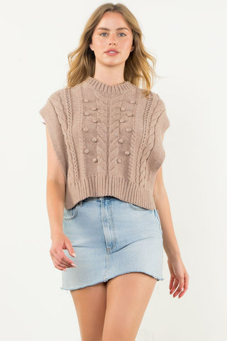 Sleeveless Cable Knit Cropped Sweater
