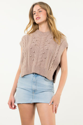 Sleeveless Cable Knit Cropped Sweater