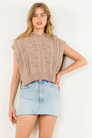 Sleeveless Cable Knit Cropped Sweater