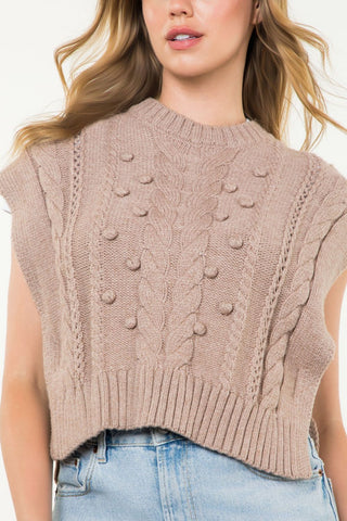 Sleeveless Cable Knit Cropped Sweater